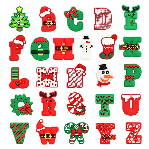 Weihnachten Alphabet Schuh Charms PVC Weichgummi Dekoration Für Clogs Zubehör Weihnachtsmann Schneemann Rentier Feiertagsstil