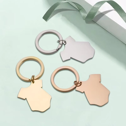 Baby Onesie Shaped Keychain Stainless Steel Mirror Polished Blank Metal Key Ring New Parent Shower Souvenir Gift