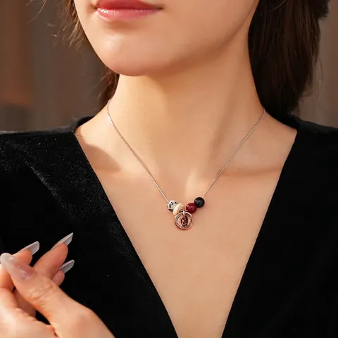 Collana Con Ciondolo Vintage Bohémien Da Donna Acciaio Al Titanio Con Perline In Lega Di Pietra Macchiata Moneta Sole