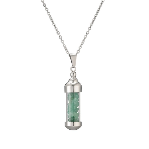 Collana In Acciaio Inossidabile Pendente Cilindro In Vetro Riempito Con Chips Di Pietre Naturali Bottiglia Dei Desideri