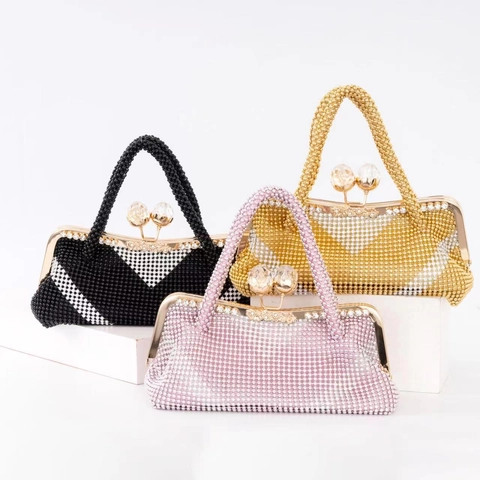 Pochette Da Sera Con Perline E Strass Chiusura A Sfera Di Cristallo Lusso Borsa A Mano Festa Matrimonio