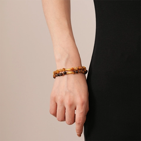 Bracciale Con Perline In Occhio Di Tigre Con Ciondolo A Pesce In Rame Gioielli Elastici Retrò Da Donna Accessorio Vintage
