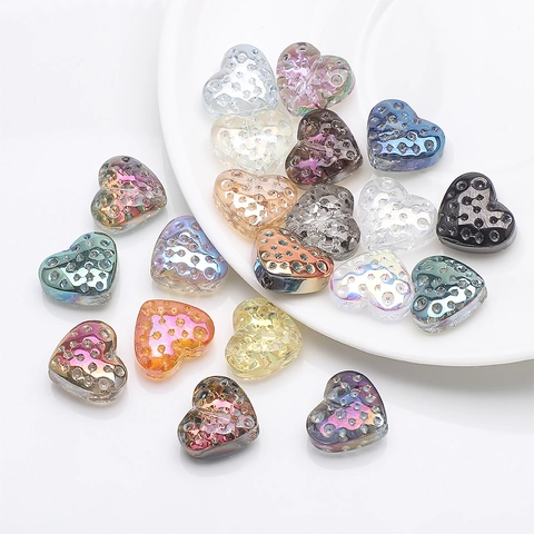 Perle Di Vetro A Forma Di Cuore AB Galvanizzate Texture Puntinata Per Creazione Di Gioielli DIY Collana Braccialetto