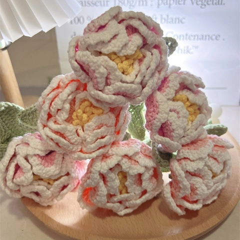 Handgefertigte Gehäkelte Gestrickte Pfingstrose Blume Garn Künstliche Florale Kreative Wohndekor Geschenk Schreibtisch Ornament