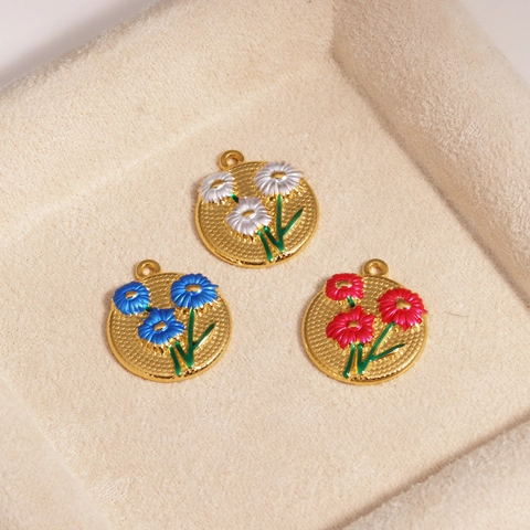 Pendente Fiore Rotondo Smalto Floreale Margherita Fascino Metallo Dorato Stile Francese Retro Accessori Per Gioielli DIY