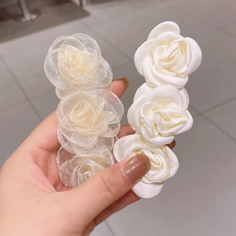 Fermaglio Per Capelli Fiore Camelia Elegante Tessuto Maglia Garza Floreale Primavera Molletta Laterale Per Donne Ragazze Estate