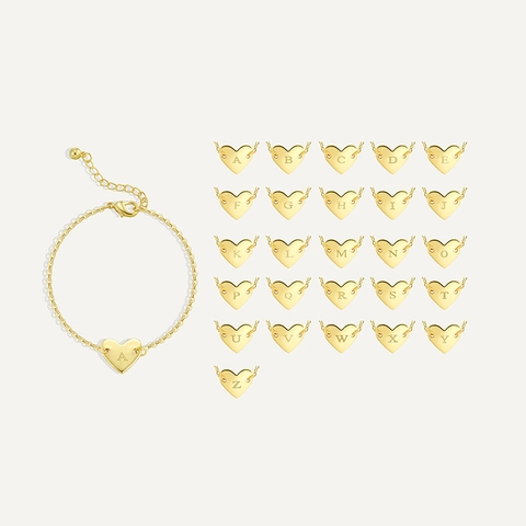 Bracelet Initiale Cœur Élégant Cuivre Plaqué Or 18K Bijoux De Mode Minimalistes Pour Femmes Charme Lettre