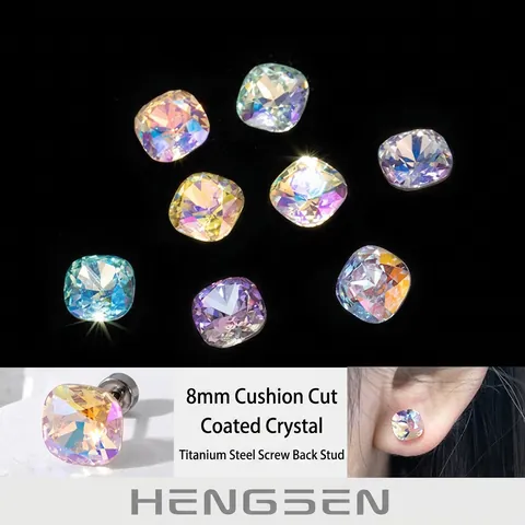 Kissen Schliff Kristall Knorpel Ohrstecker Mit Titanstahl Schraubverschluss Schimmernder Geometrischer Schmuck Für Damen
