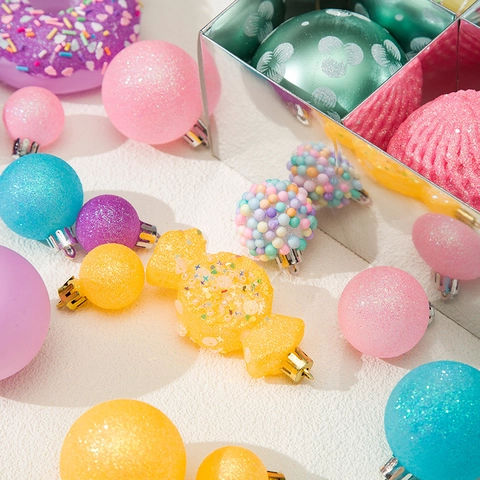 Christmas Ornaments Hanging Balls Macaron Colorful Plastic Glitter Sequins For Tree Decor Creative Candy Donut Shapes