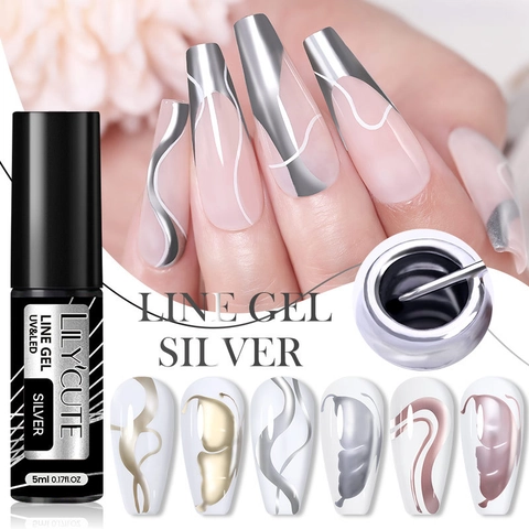 Gel Per Linee Di Pittura Metallizzata Decorazione Unghie UV LED Curabile Argento Oro Oro Rosa Effetto Specchio DIY Manicure