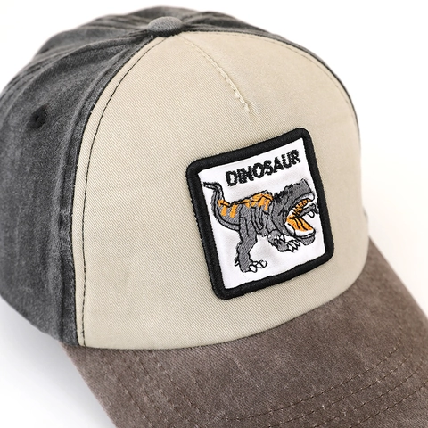 Cappello Da Baseball In Cotone Per Bambini Ricamo Dinosauro Patchwork Blocchi Di Colore Regolabile Traspirante Cappello Da Sole