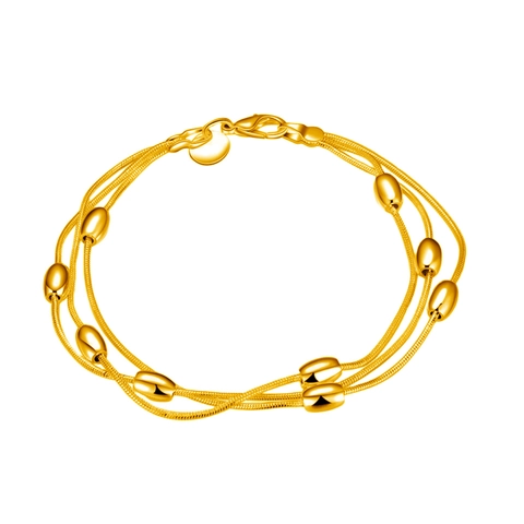 Multilayer Copper Snake Chain Bracelet With Glossy Olive Beads Silver Gold Plated Fashion Jewelry For Women Elegant Hand Chain