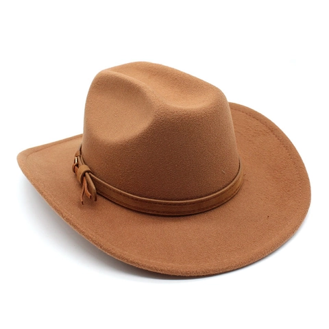 Western Cowboy Fedora Hat Wool Felt Wide Brim Jazz Hat For Men Women Vintage Outdoor Sun Shade Hat With Belt Buckle