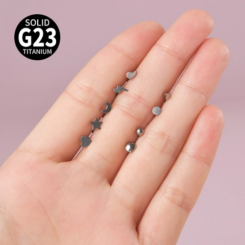 Solid G23 Titanium Labret Stud Internal Thread Lip Ring Ear Cartilage Tragus Piercing Star Moon Heart Lightning Jewelry