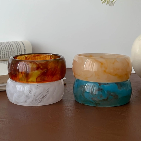 Wide Geometric Resin Bangle Bracelet Marble Pattern Tortoise Shell Thick Cuff Vintage Minimalist Fashion Jewelry For Women