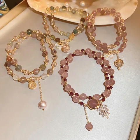 Layered Wrap Bracelet With Freshwater Pearl Gemstone Zircon Butterfly Pendant Vintage Court Jewelry Women