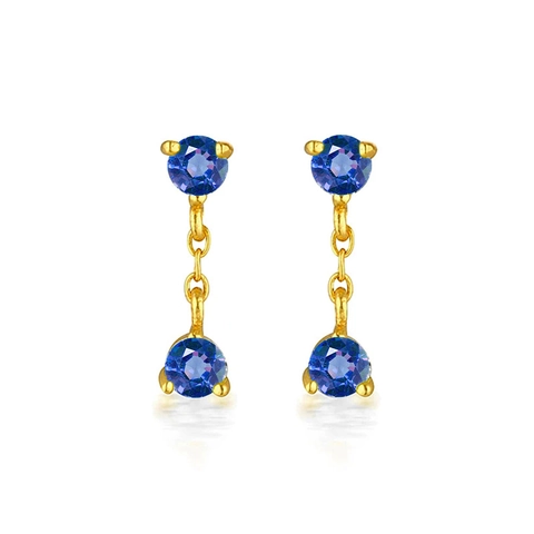 Royal Blue Cubic Zirconia Earrings Gold Plated Copper With 925 Sterling Silver Earring Post Elegant Geometric Jewelry Women