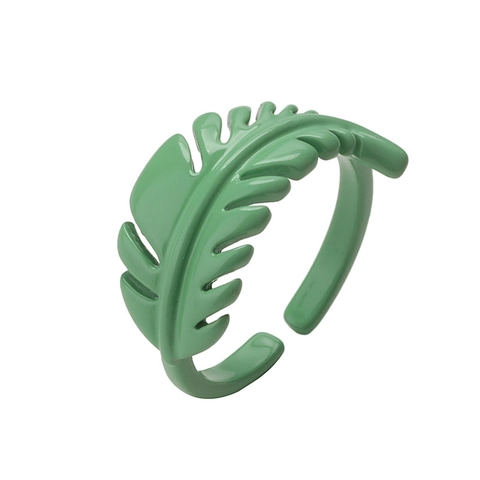 Bague Ouverte Feuille Plume Colorée Cuivre Laqué Réglable Style Dopamine Bijoux Fantaisie Femme