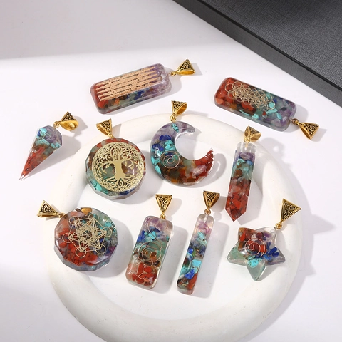 Orgonite 7 Chakra Necklace Natural Crystal Chips Resin Pendant Tree Of Life Sacred Geometry Healing Energy Yoga Meditation