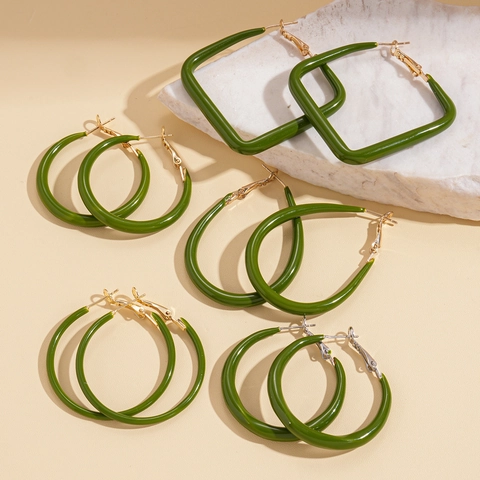 Geometric Hoop Earrings Colorful Enamel Iron With 925 Sterling Silver Earring Post Minimalist Fashion For Women