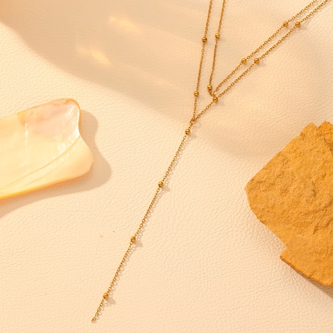 Collier De Varias Capas En Forma De Y Con Cuentas Acero De Titanio Cadena De Borla Elegante Joyería Minimalista Para Mujeres