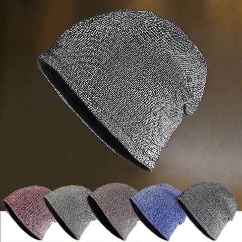 Reflektierende Strickmütze Beanie Acryl Fleecegefüttert Warm Winter Winddicht Outdoor Nachtsicherheit Herren Damen