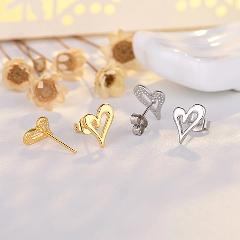 Minimalist Hollow Heart Stud Earrings With Earring Post Copper 18K Gold Plated Sweet Jewelry For Women