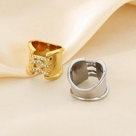 Anillo Ancho Acero Inoxidable Diamantes De Imitación Diseño Cruzado Cordones Joyería Minimalista Mujer