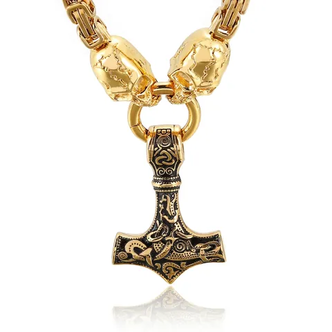 Collar Con Colgante De Martillo De Thor Mjolnir Acero Inoxidable Vikingo Nórdico Gótico Calavera Cadena Bizantina Para Hombres Joyas Vintage