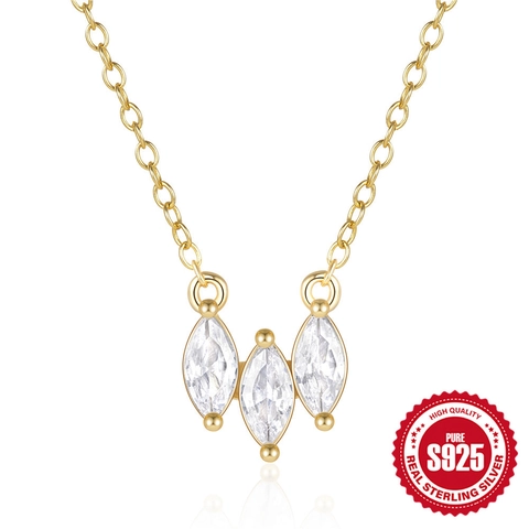 Elegante Collana Con Pendente a Goccia d'Acqua in Zirconia Marquise in Argento Sterling 925 Catena per Clavicola Minimalista Placcata in Oro