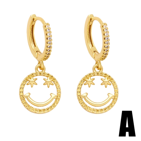 Smiley Gesicht Hoop Ohrhänger Kupfer 18K Vergoldet Zirkonia Hohl Rund Love Me Anhänger Mode Schmuck Für Frauen