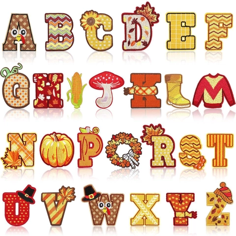 Parches Bordados De Letras Del Alfabeto Tema Otoño Acción De Gracias Halloween Aplique Decorativo Para Ropa Bricolaje