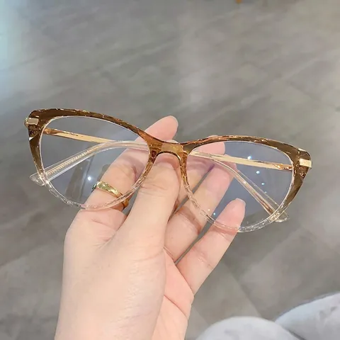 Montura De Gafas Cat Eye TR90 Metal Anti Luz Azul Gafas De Moda Borde Corte Diamante Para Mujeres