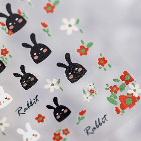 Autocollants D'Art D'Ongle 5D Lapin Et Fleur Mignons Ultra Minces Style Japonais Décalcomanies Auto-Adhésives Pour Manucure