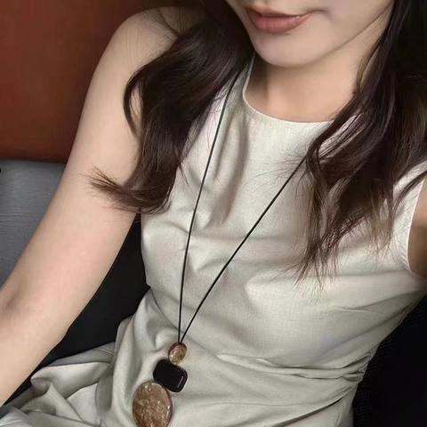 Geometrische Anhänger Halskette Harz Marmor Muster Legierung Lange Pullover Kette Retro Ethno Stil Schmuck Für Damen