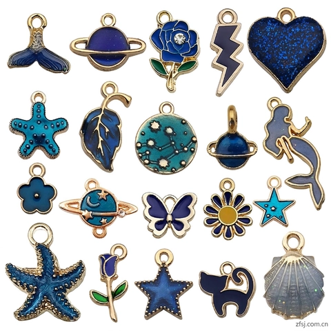 Ciondoli In Smalto Blu Lega Di Zinco Tema Marino Spaziale DIY Creazione Di Gioielli Pendenti Per Bracciale Orecchini Collana