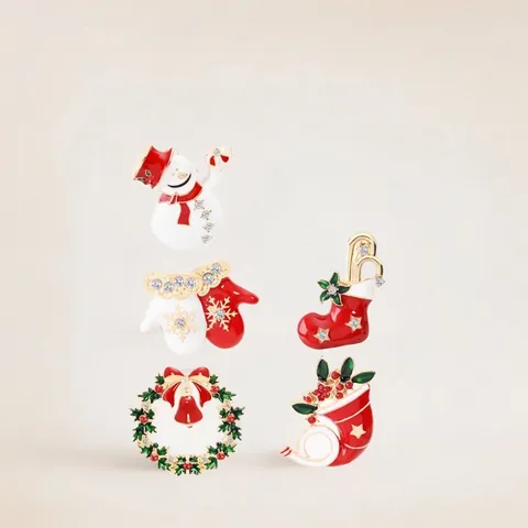 Spilla Di Natale Festiva Lega Smalto Strass Pupazzo Di Neve Corona Renna Gioielli Per Le Vacanze Regalo Donne