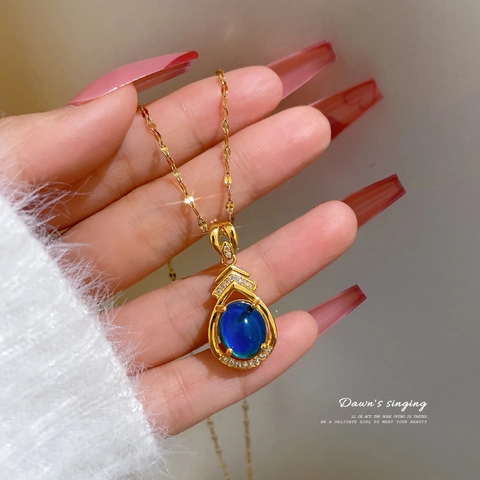 Collar Colgante Gota Agua Mujeres Piedra Cambio Color Sensible Temperatura Cadena Acero Titanio Cobre Circón Joyería Lujo