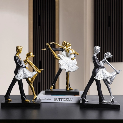 Modern Elegant Ballet Dancer Figurines Resin Couple Dancing Sculpture Luxury Home Decor For Living Room Wine Cabinet Ornament
