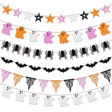 Banner Halloween Carta Luccicante Fantasma Ragno Pipistrello Stella Ghirlanda Decorazione Festa DIY Parete