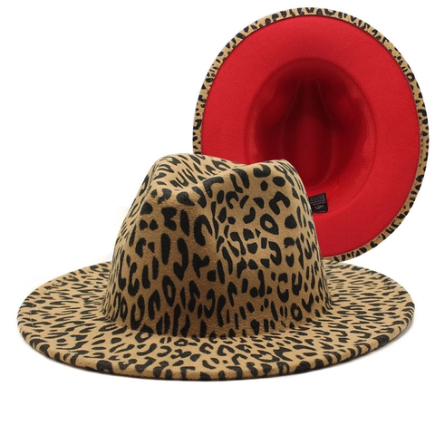 Fedora Hut Leopardenmuster Color Block Baumwolle Polyester Breite Flache Krempe Vintage Jazz Kappe Herren Damen Mode