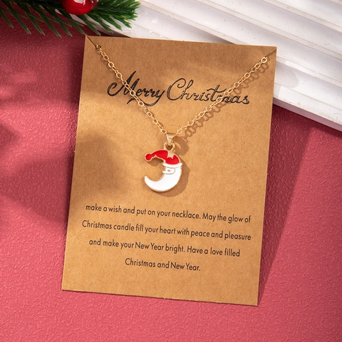 Collana Pendente Di Natale Lega Smalto Babbo Natale Albero Alce Gioielli Festivi Con Biglietto Di Auguri Per Donna