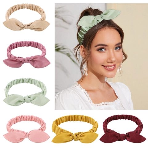 Bohemian Rabbit Ears Bow Headband Elastic Cotton Blend Hair Band Ruched Turban Headwrap Yoga Makeup Accessories For Women Girls