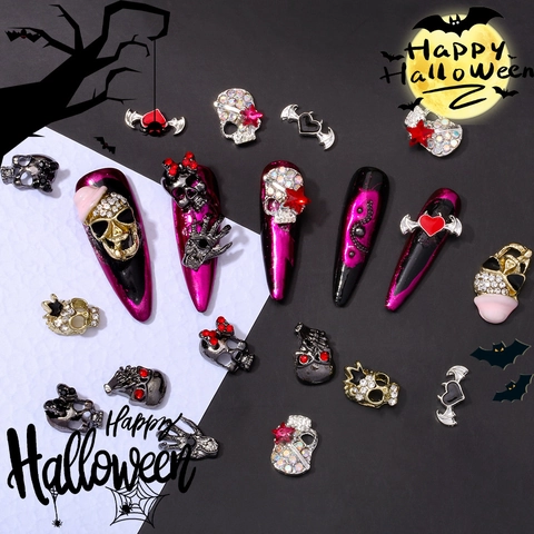 Διακοσμητικά Νυχιών Halloween Κράμα 3D Gothic Punk Νεκροκεφαλή Καρδιά Φτερά Στρας Retro Μανικιούρ Αξεσουάρ