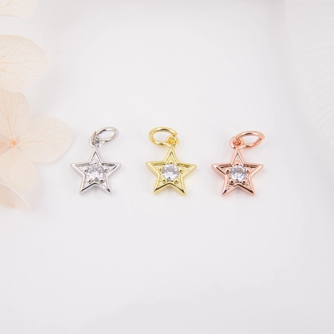 Pendentif Petite Étoile Cuivre Plaqué Or 18 Carats Zircone Cubique Charme Pour DIY Collier Bracelet Boucle D'oreille Accessoires
