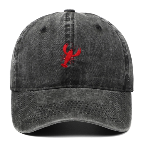 Vintage Washed Cotton Baseball Cap With Lobster Embroidery Adjustable Retro Distressed Dad Hat For Outdoor Sports Sunshade