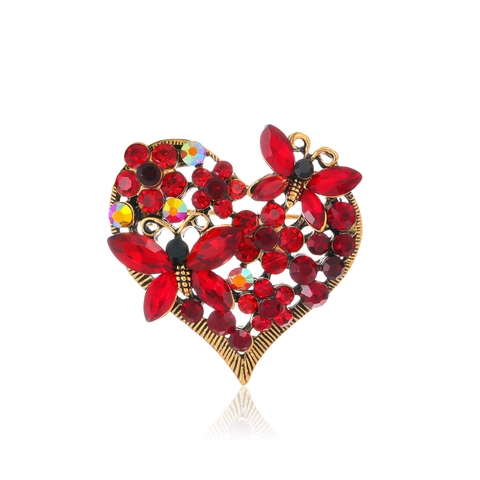Spilla Vintage a Cuore e Farfalla in Lega di Zinco Lussuosa Spilla con Strass Elegante Gioiello per Abiti e Cappotti Donna