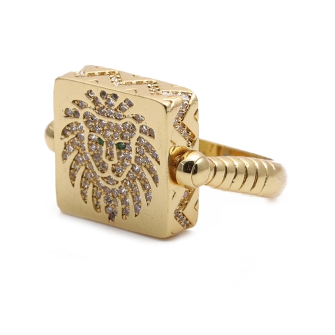 Gioielli Testa Di Leone Rame Zirconia Quadrato Anello Orecchini Collana Stile Hip Hop Accessoire
