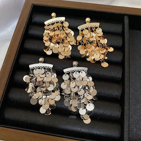 Orecchini Pendenti Con Nappe Di Paillettes Tonde Gioielli In Metallo A Strati Con Perno In Argento Sterling 925