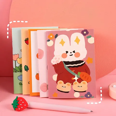 Mini Libreta Dibujos Animados Portátil Papel Pulpa Madera Páginas Rayadas Para Escuela Oficina Papelería Kawaii